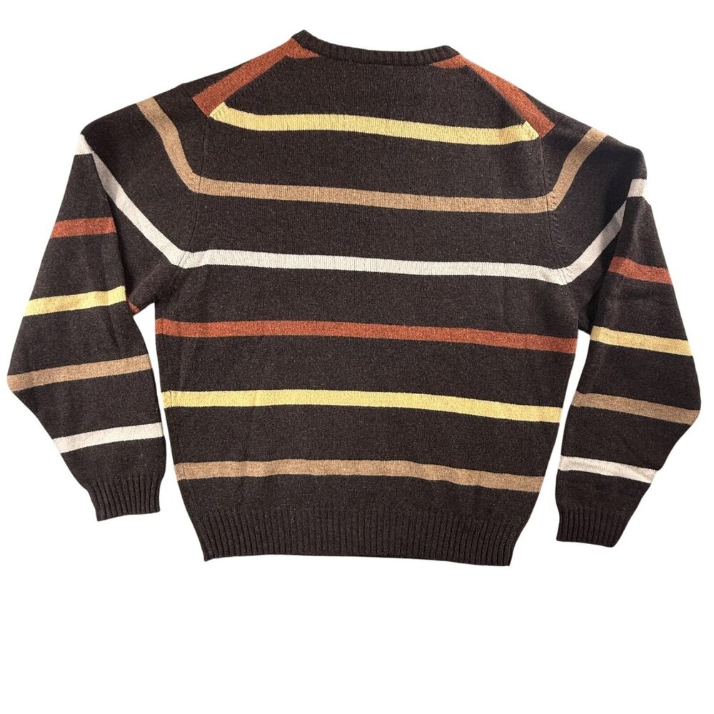 Jos A Bank Sweater Mens Large Brown V Neck Lambswool Striped Knit Pullover New - Picture 2 of 14